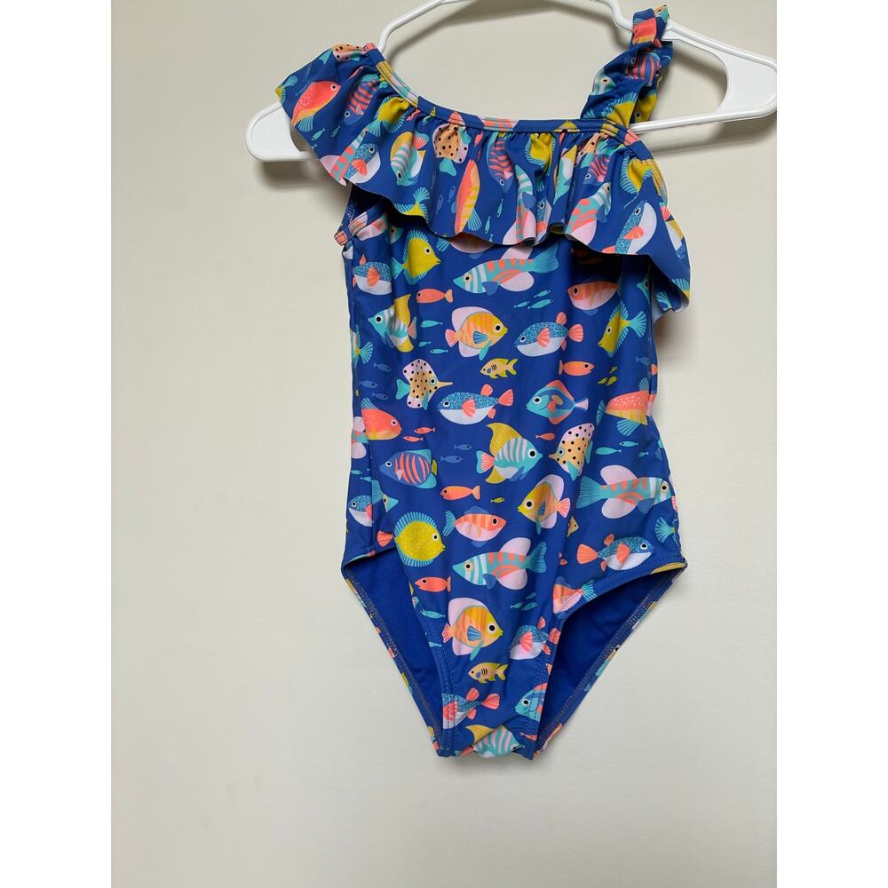 Gymboree Fish Print Ruffle One Piece Swimsuit Girls Size 10 Blue